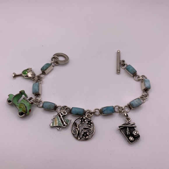 Lovely 925 Sterling Silver Larimar charm bracelet - Picture 1 of 7